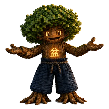 Portrait of Bonsai, the garden's guardian spirit.