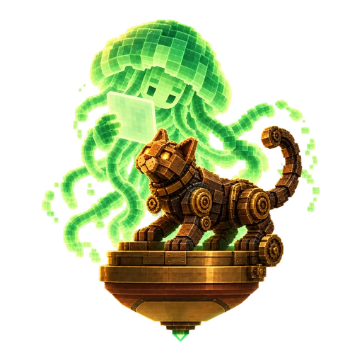 Baisai as a jellyfish of green light reading a pane, Fuji-shin on the bronze top before it.