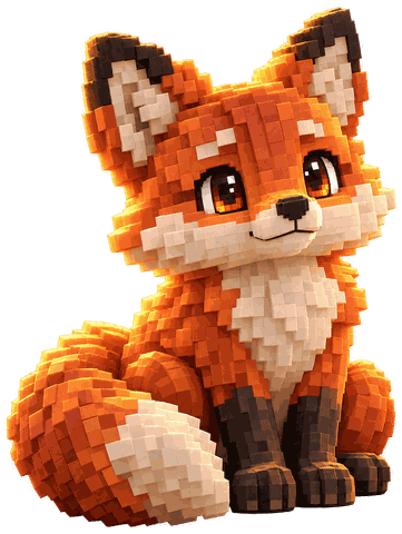 The fox from Le Petit Prince, in voxels, sitting patiently.