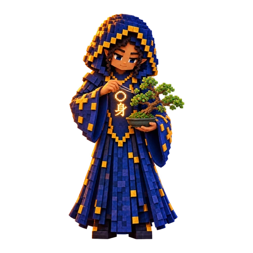 Triu tending a small bonsai.