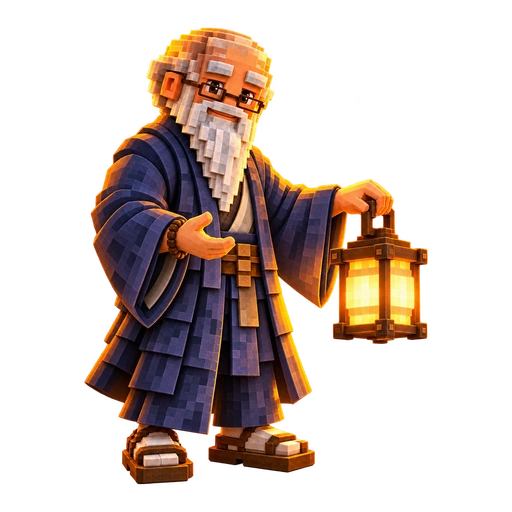 Zensai holding a lit lantern out beside him.