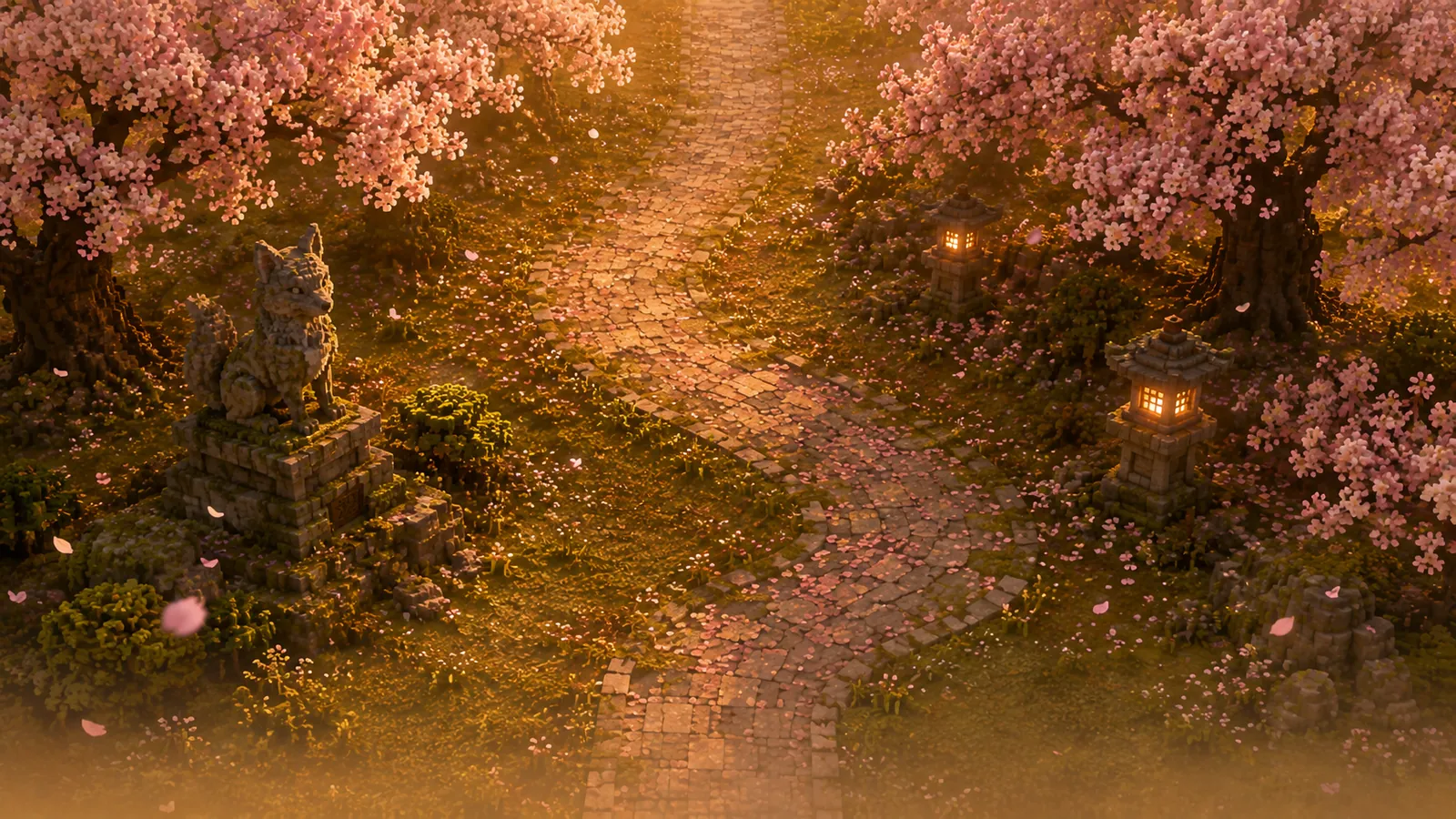 The path running on through a grove of cherry trees.