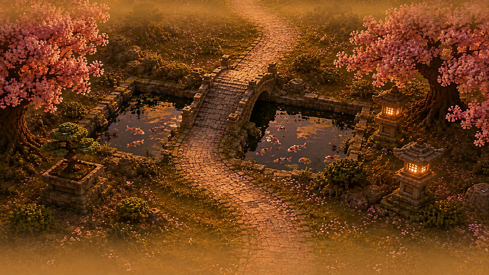 The path passing a koi pond.